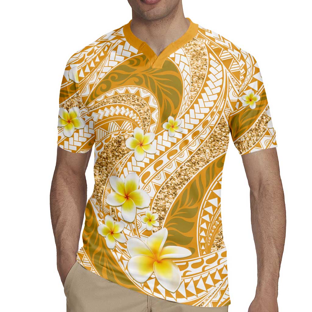Plumeria Polynesian Gold Glitter Pattern Rugby Jersey