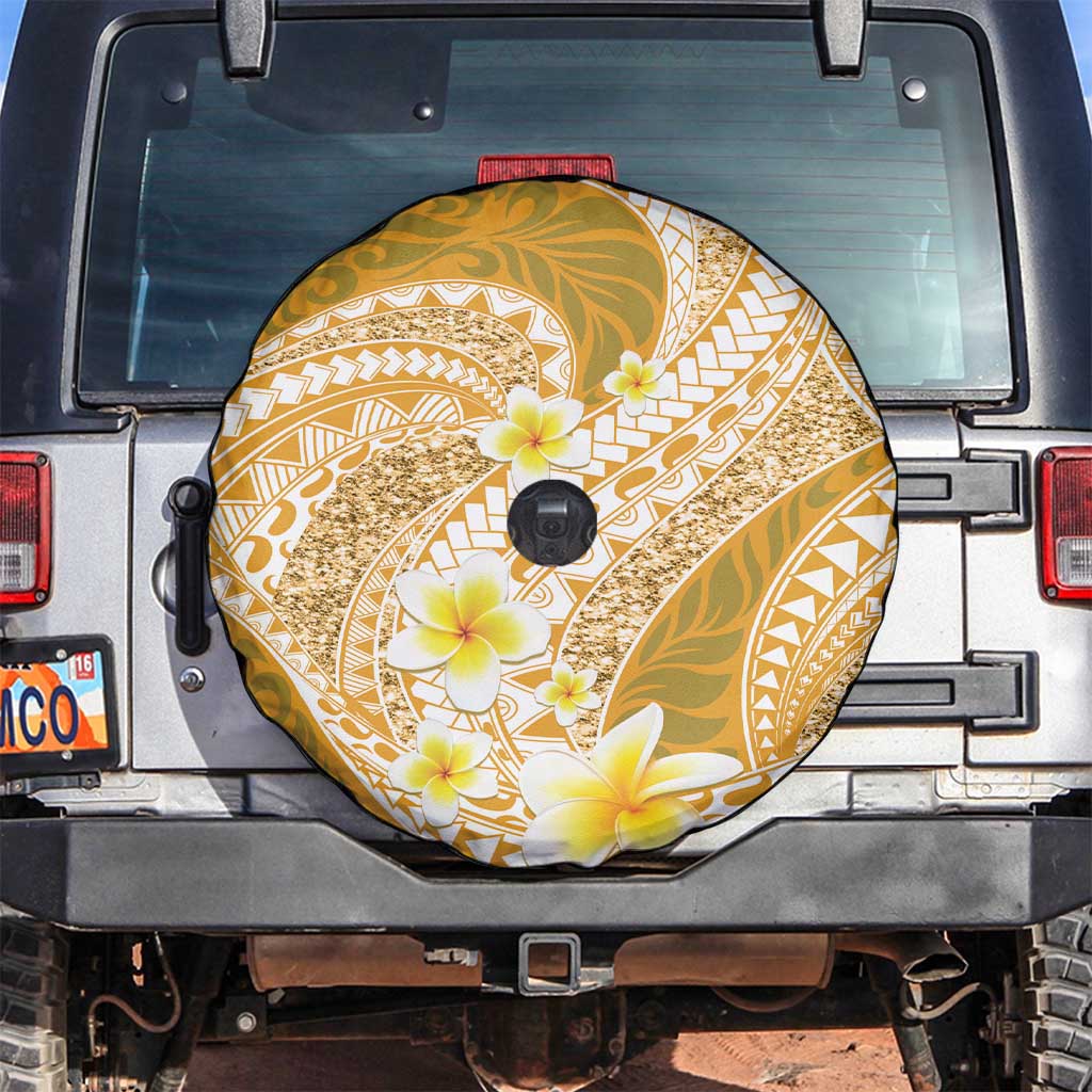 Plumeria Polynesian Gold Glitter Pattern Spare Tire Cover