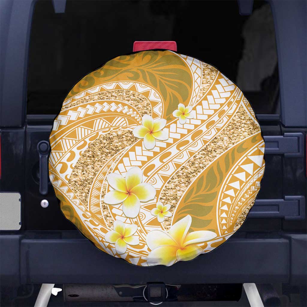 Plumeria Polynesian Gold Glitter Pattern Spare Tire Cover