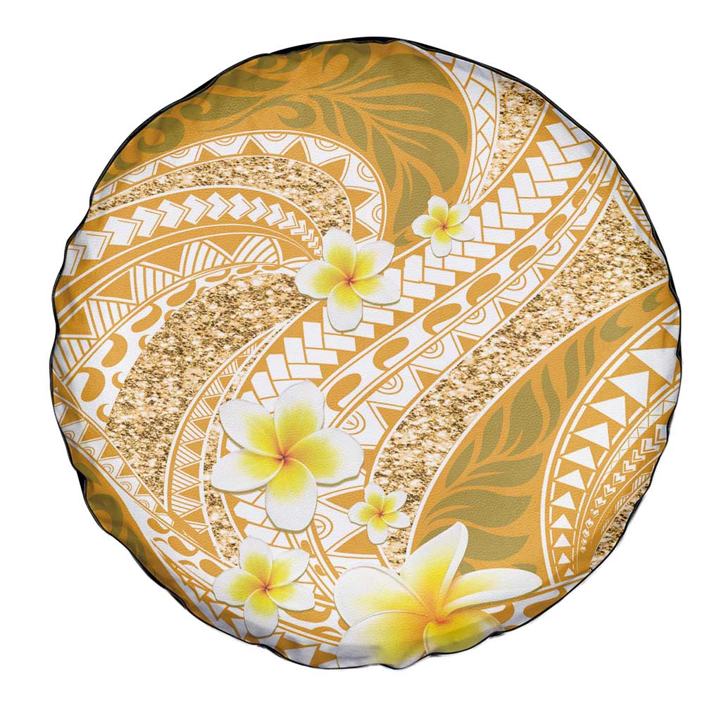 Plumeria Polynesian Gold Glitter Pattern Spare Tire Cover