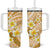 Plumeria Polynesian Gold Glitter Pattern Tumbler With Handle