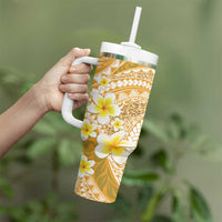 Plumeria Polynesian Gold Glitter Pattern Tumbler With Handle