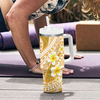 Plumeria Polynesian Gold Glitter Pattern Tumbler With Handle