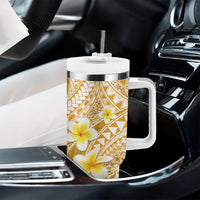 Plumeria Polynesian Gold Glitter Pattern Tumbler With Handle