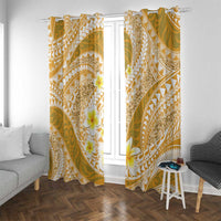 Plumeria Polynesian Gold Glitter Pattern Window Curtain