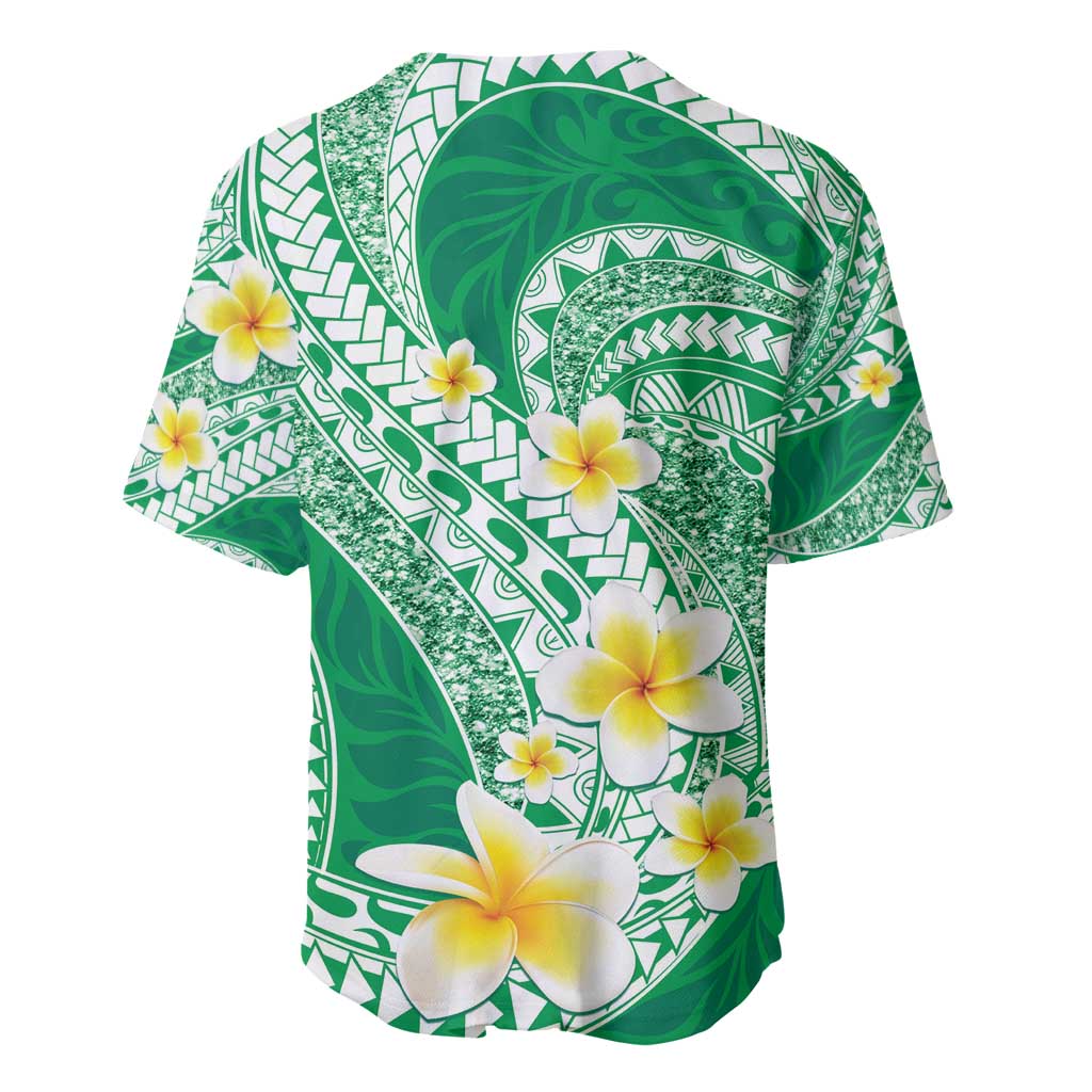 Plumeria Polynesian Green Glitter Pattern Baseball Jersey