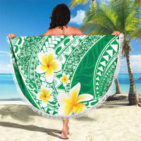 Plumeria Polynesian Green Glitter Pattern Beach Blanket
