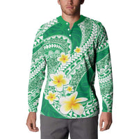 Plumeria Polynesian Green Glitter Pattern Button Sweatshirt