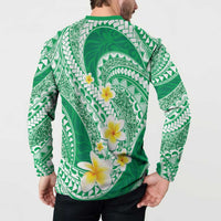 Plumeria Polynesian Green Glitter Pattern Button Sweatshirt