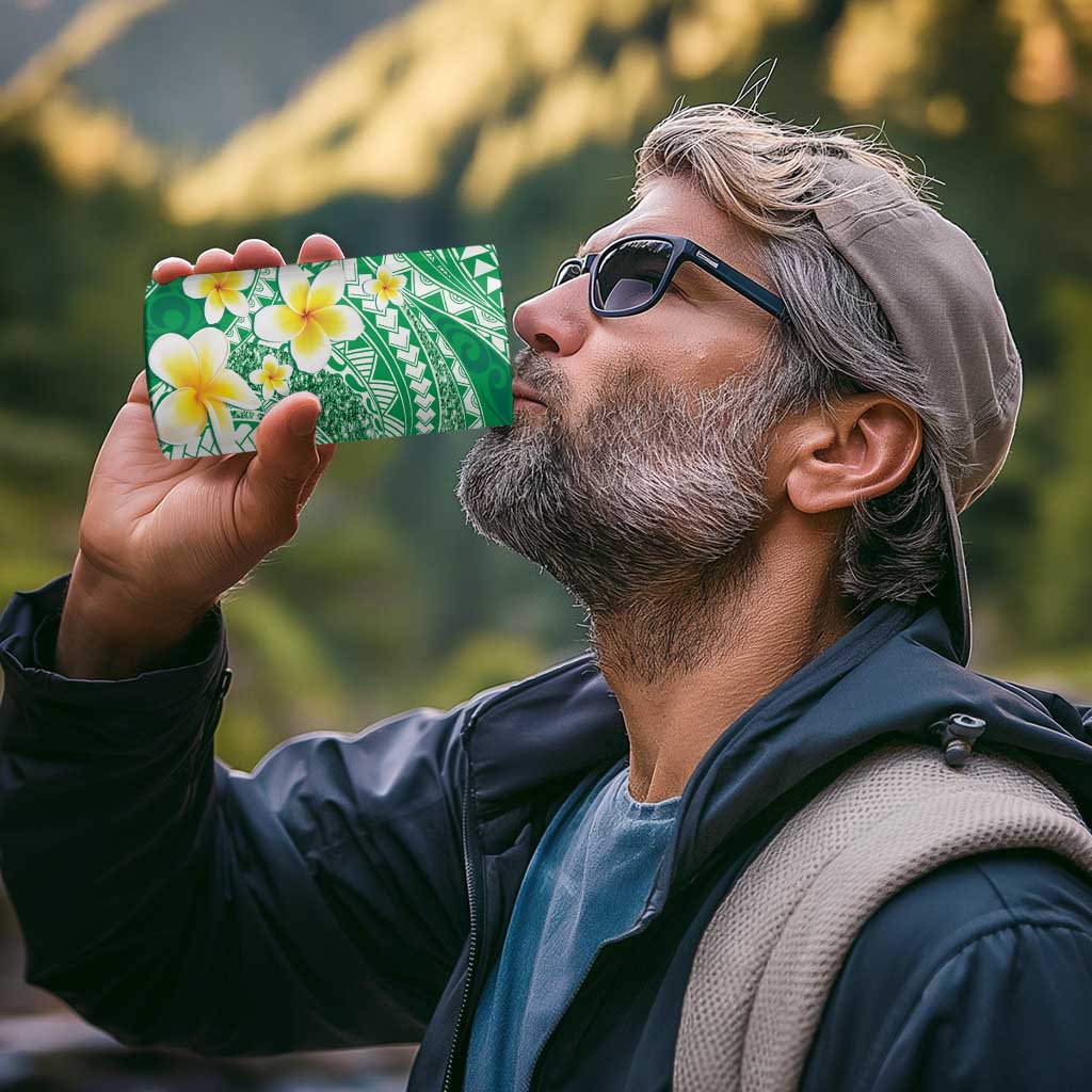 Plumeria Polynesian Green Glitter Pattern 4 in 1 Can Cooler Tumbler