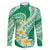 Plumeria Polynesian Green Glitter Pattern Family Matching Mermaid Dress and Hawaiian Shirt
