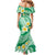 Plumeria Polynesian Green Glitter Pattern Family Matching Mermaid Dress and Hawaiian Shirt