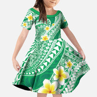 Plumeria Polynesian Green Glitter Pattern Family Matching Off Shoulder Maxi Dress and Hawaiian Shirt