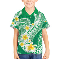 Plumeria Polynesian Green Glitter Pattern Family Matching Tank Maxi Dress and Hawaiian Shirt