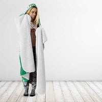 Plumeria Polynesian Green Glitter Pattern Hooded Blanket