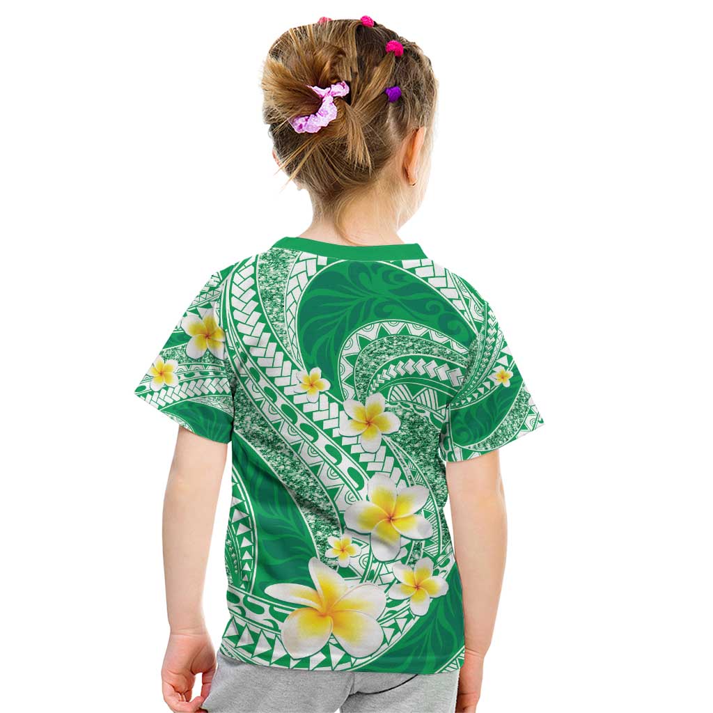 Plumeria Polynesian Green Glitter Pattern Kid T Shirt
