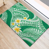 Plumeria Polynesian Green Glitter Pattern Rubber Doormat