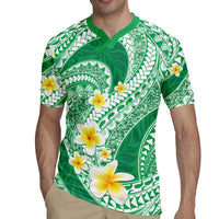 Plumeria Polynesian Green Glitter Pattern Rugby Jersey