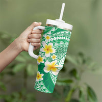 Plumeria Polynesian Green Glitter Pattern Tumbler With Handle