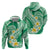Plumeria Polynesian Green Glitter Pattern Zip Hoodie