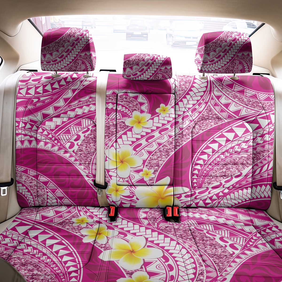 Plumeria Polynesian Pink Glitter Pattern Back Car Seat Cover