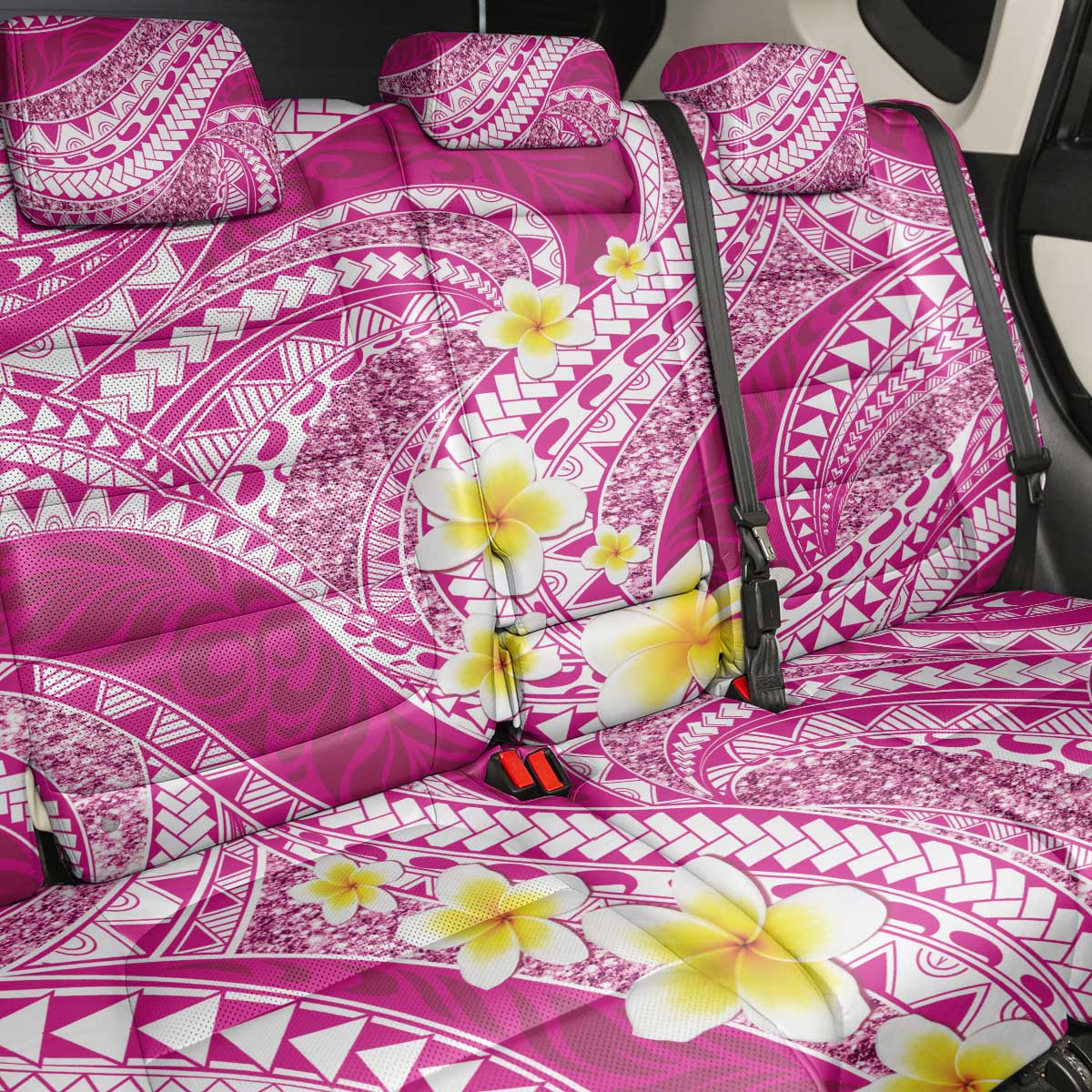 Plumeria Polynesian Pink Glitter Pattern Back Car Seat Cover