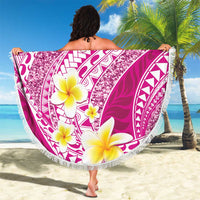 Plumeria Polynesian Pink Glitter Pattern Beach Blanket