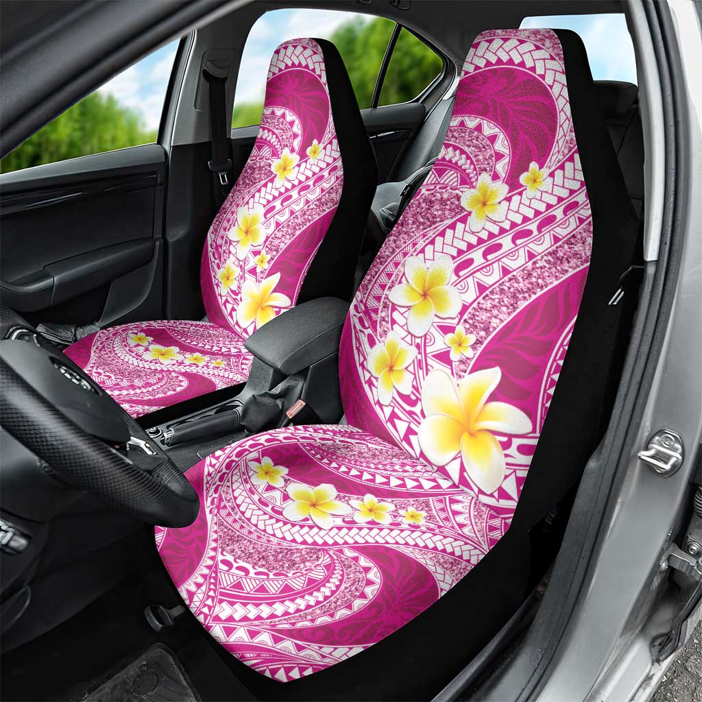 Plumeria Polynesian Pink Glitter Pattern Car Seat Cover