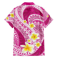 Plumeria Polynesian Pink Glitter Pattern Family Matching Off The Shoulder Long Sleeve Dress and Hawaiian Shirt