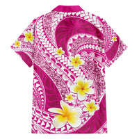 Plumeria Polynesian Pink Glitter Pattern Family Matching Tank Maxi Dress and Hawaiian Shirt