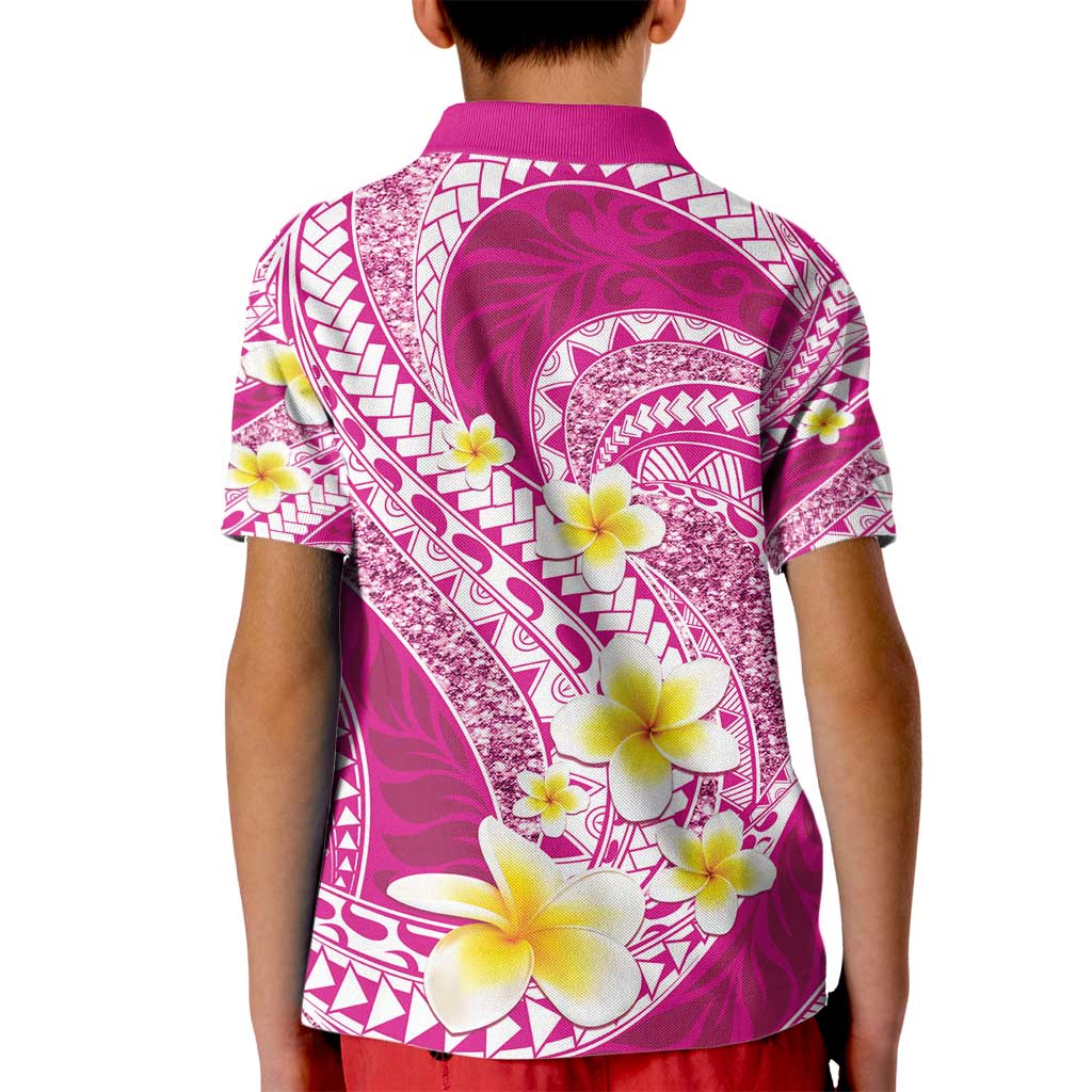Plumeria Polynesian Pink Glitter Pattern Kid Polo Shirt