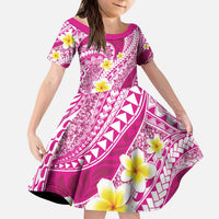 Plumeria Polynesian Pink Glitter Pattern Kid Short Sleeve Dress