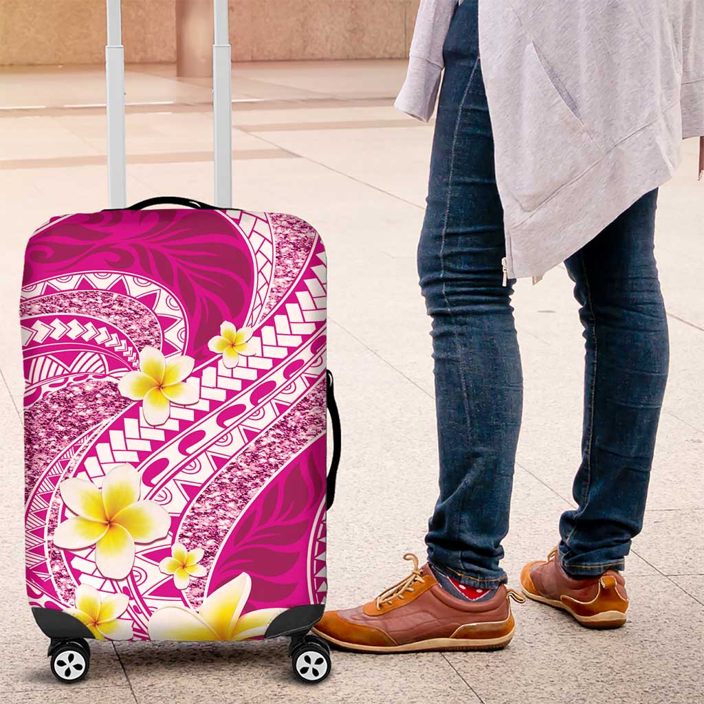 Plumeria Polynesian Pink Glitter Pattern Luggage Cover LT01 Pink - Polynesian Pride