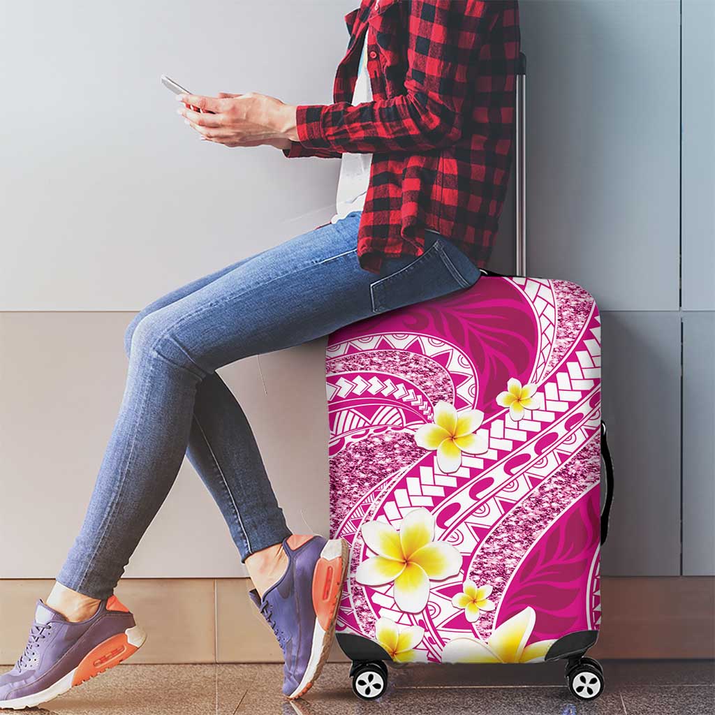 Plumeria Polynesian Pink Glitter Pattern Luggage Cover