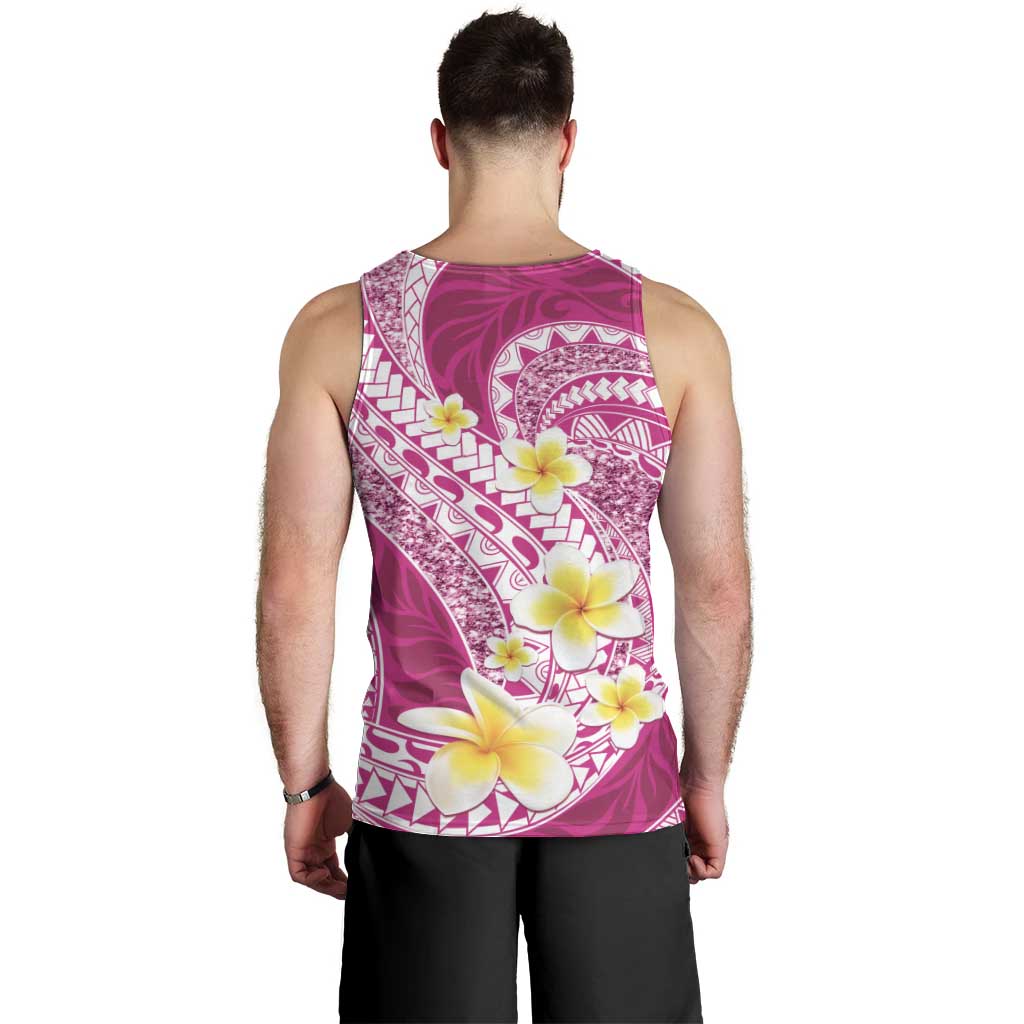 Plumeria Polynesian Pink Glitter Pattern Men Tank Top
