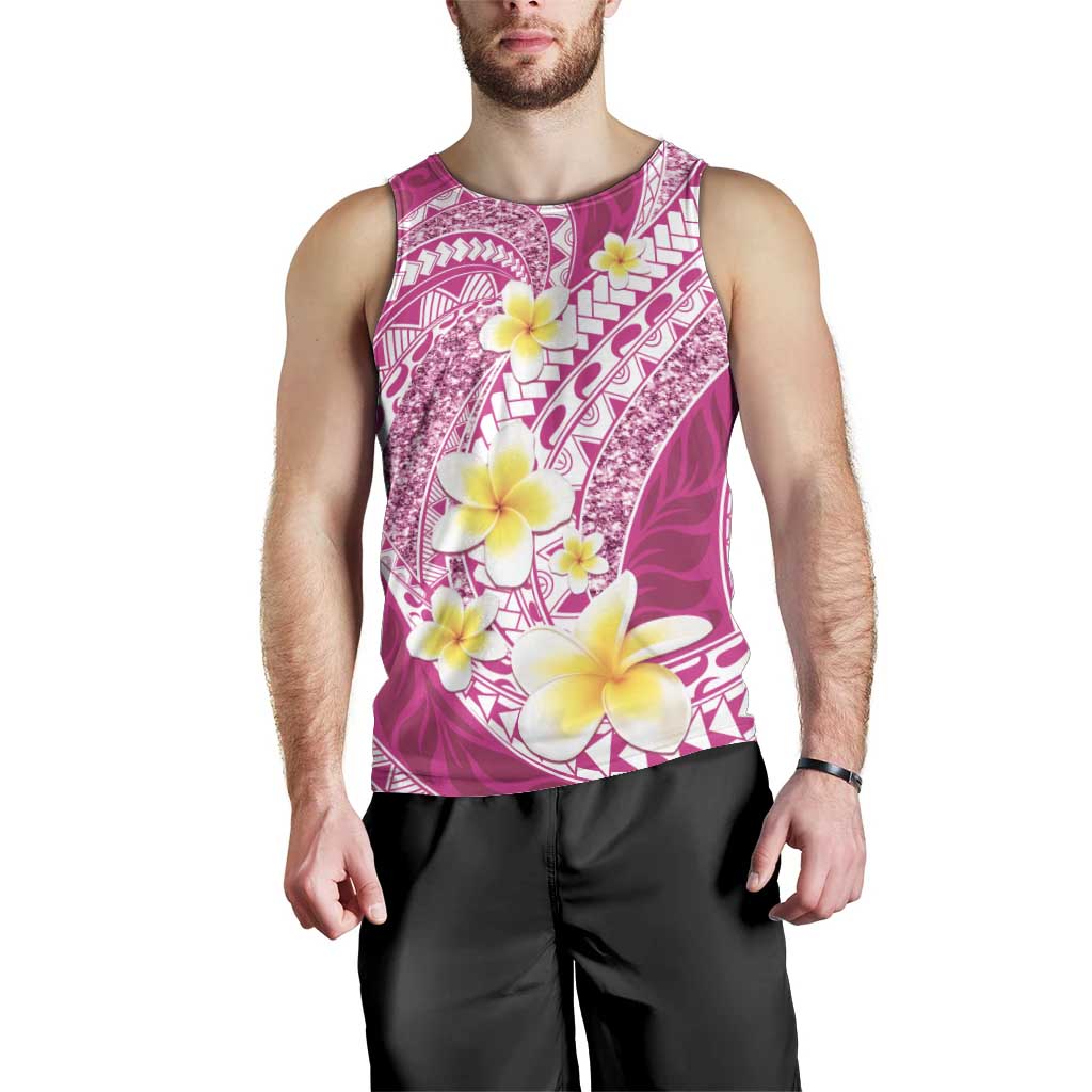 Plumeria Polynesian Pink Glitter Pattern Men Tank Top