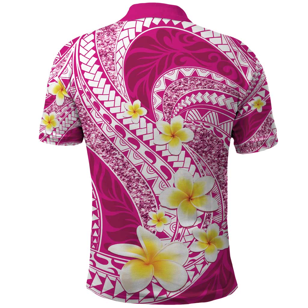 Plumeria Polynesian Pink Glitter Pattern Polo Shirt