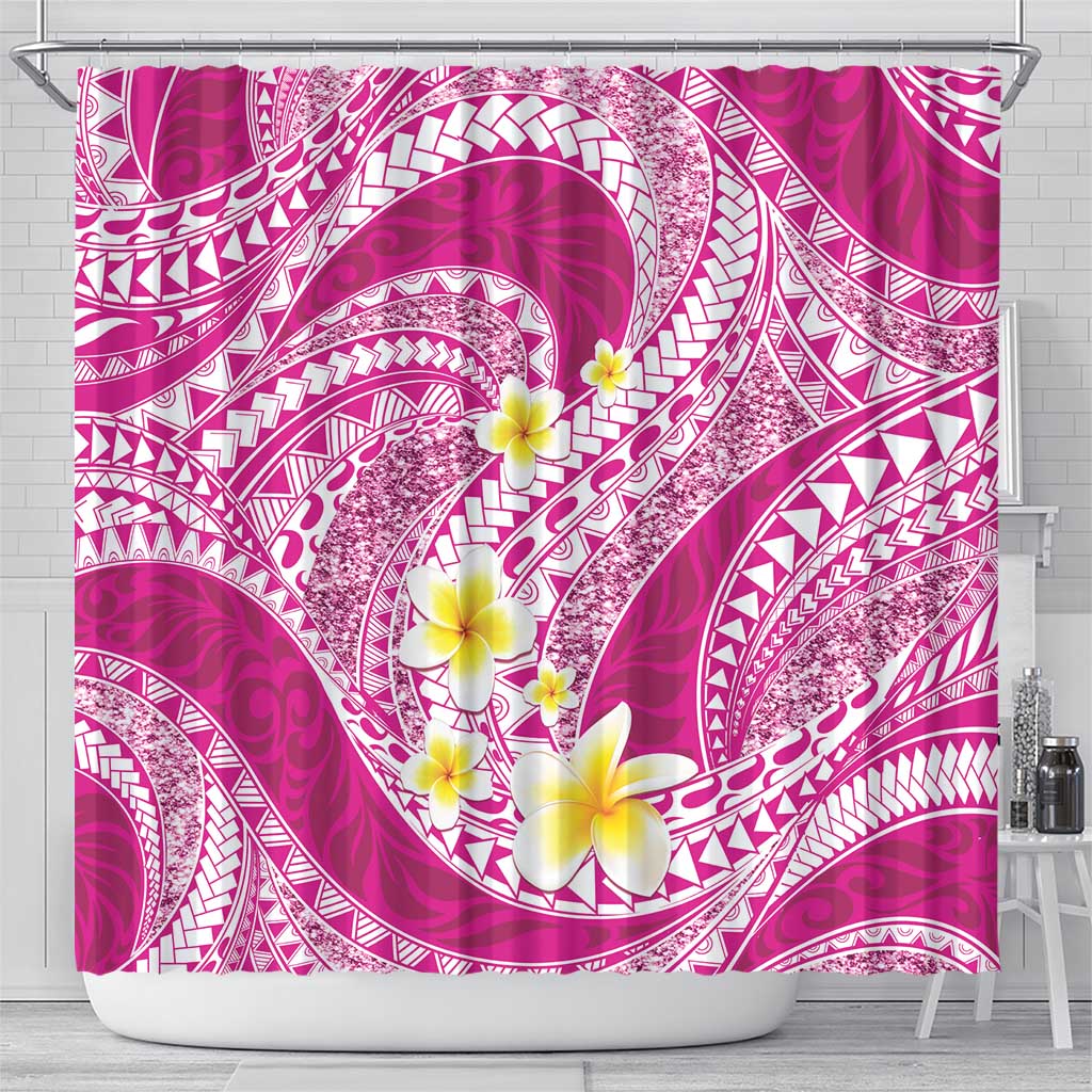 Plumeria Polynesian Pink Glitter Pattern Shower Curtain