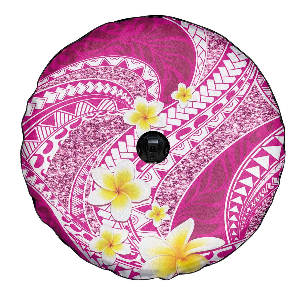 Plumeria Polynesian Pink Glitter Pattern Spare Tire Cover