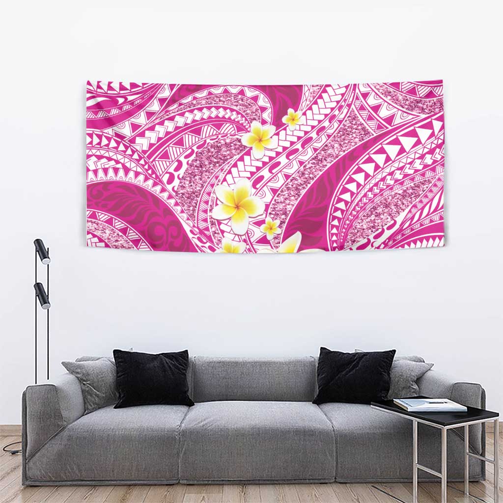 Plumeria Polynesian Pink Glitter Pattern Tapestry