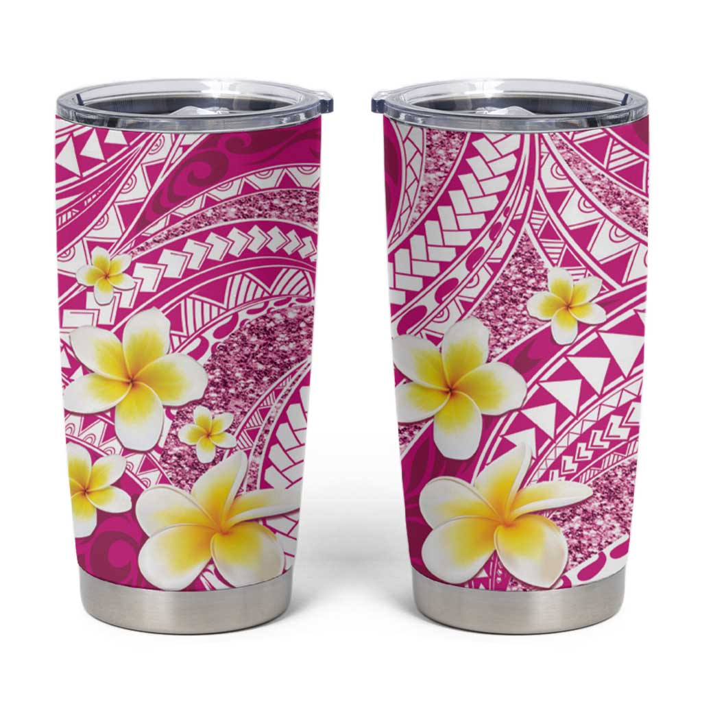 Plumeria Polynesian Pink Glitter Pattern Tumbler Cup