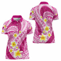 Plumeria Polynesian Pink Glitter Pattern Women Polo Shirt