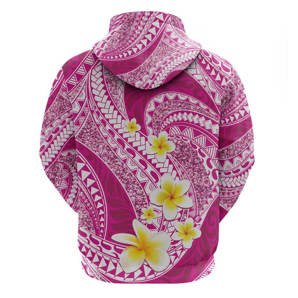 Plumeria Polynesian Pink Glitter Pattern Zip Hoodie