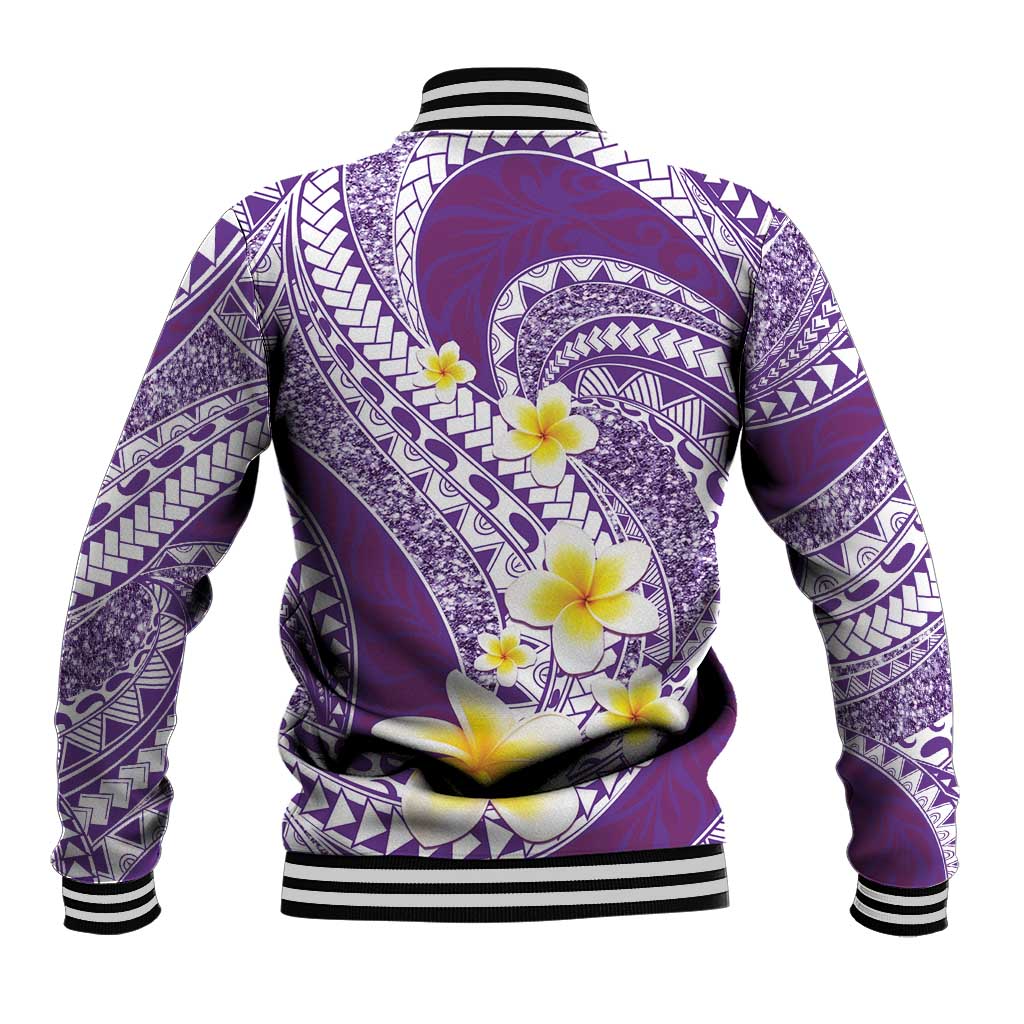 Plumeria Polynesian Purple Glitter Pattern Baseball Jacket
