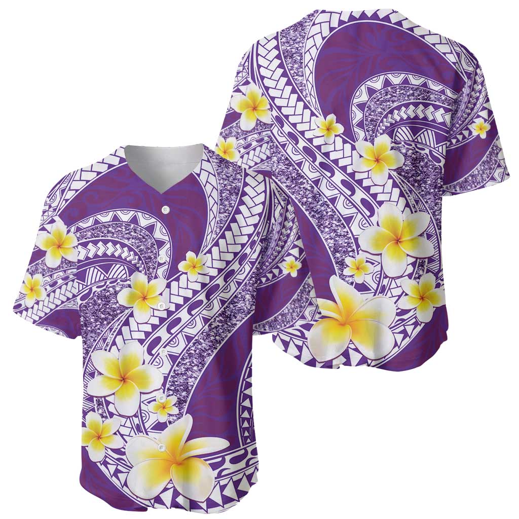 Plumeria Polynesian Purple Glitter Pattern Baseball Jersey