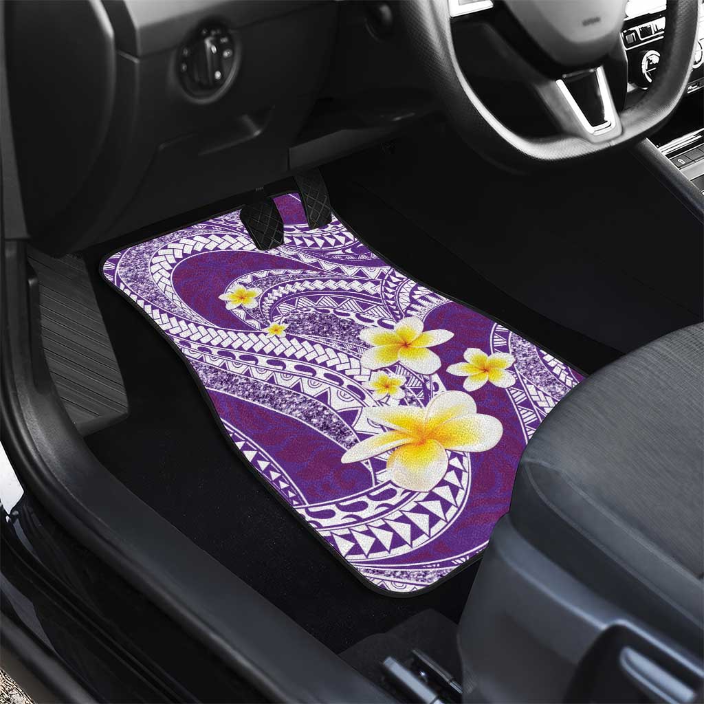 Plumeria Polynesian Purple Glitter Pattern Car Mats