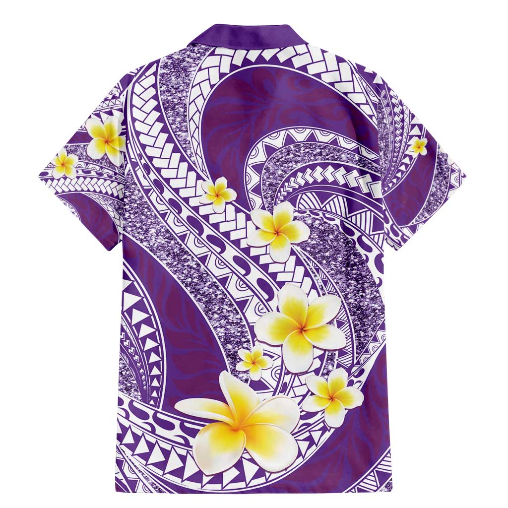 Plumeria Polynesian Purple Glitter Pattern Family Matching Mermaid Dress and Hawaiian Shirt