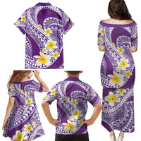 Plumeria Polynesian Purple Glitter Pattern Family Matching Puletasi and Hawaiian Shirt