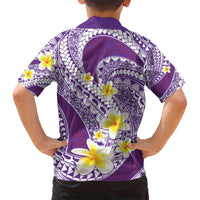 Plumeria Polynesian Purple Glitter Pattern Family Matching Tank Maxi Dress and Hawaiian Shirt