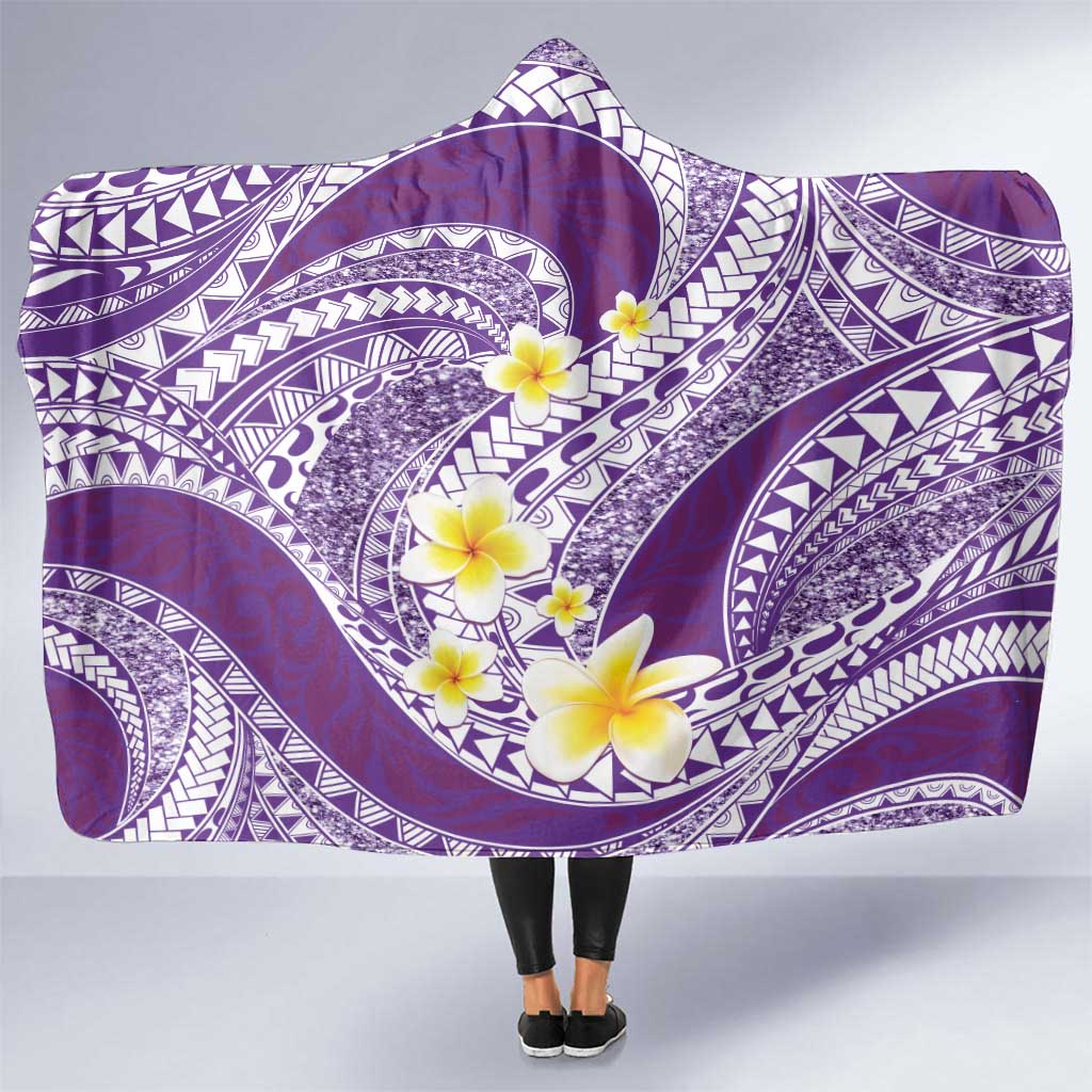 Plumeria Polynesian Purple Glitter Pattern Hooded Blanket